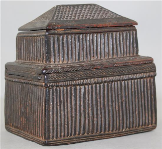 A Nepalese carved wood treasure box, probably 19th century, 6in.